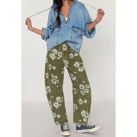 Women Y2K Distressed Barrel Jeans Baggy Wide Leg Denim Casual Pants - Picture 4 of 6